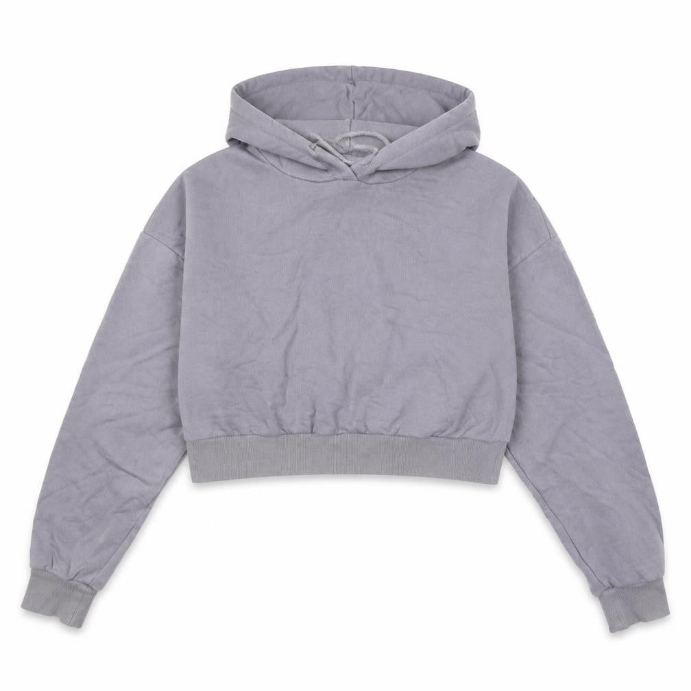Front view of ASOS women’s grey polyester pullover hoodie, size UK 10