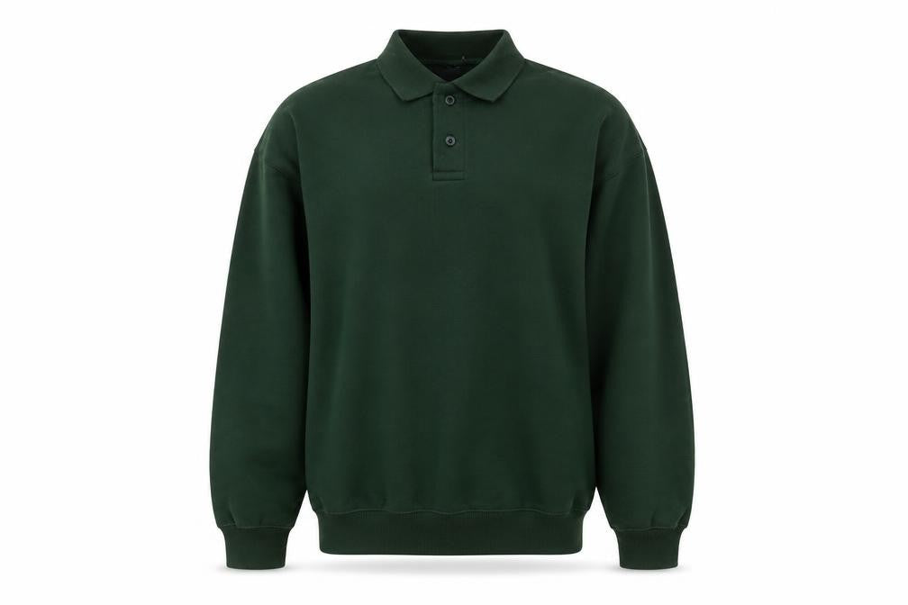 Front view of Whytes men’s green collared acrylic jumper, size S