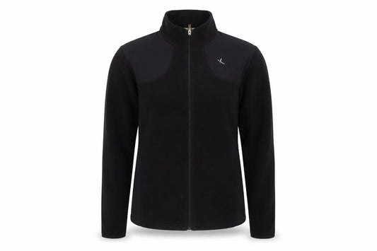 Front view of Domyos women’s black collared polyester full zip jumper, size M