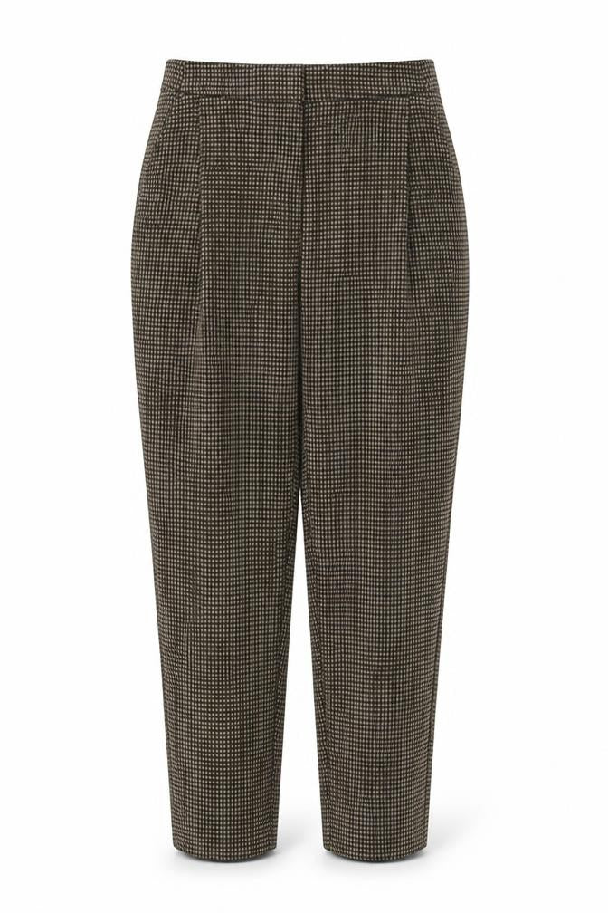 Marks and Spencer Womens Brown Geometric Polyester Carrot Trousers Size 12 L28 in Regular Zip