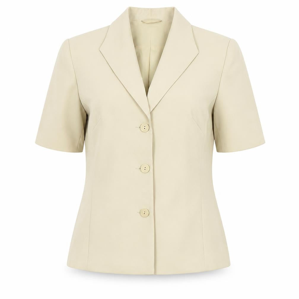 Front view of AMARANTO women’s beige jacket blazer, size UK 12, button