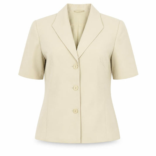 Front view of AMARANTO women’s beige jacket blazer, size UK 12, button