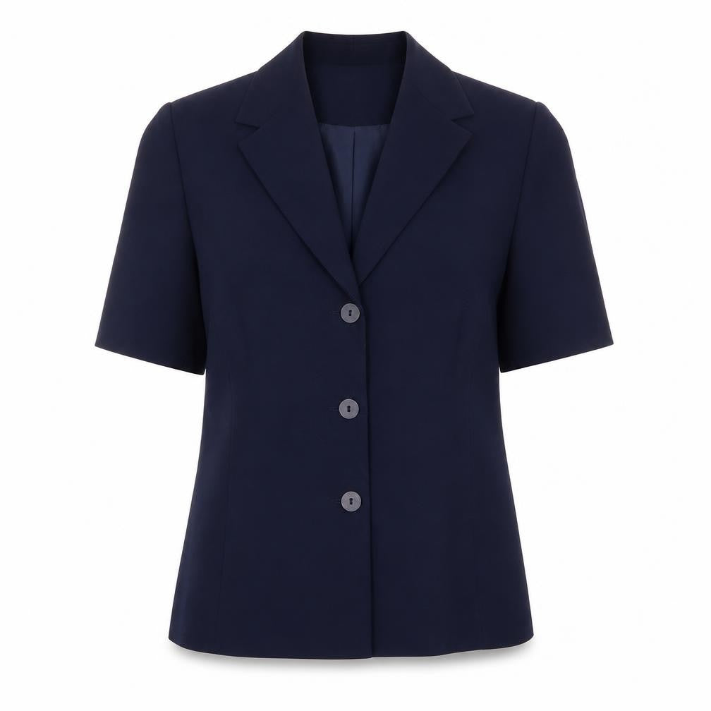 Front view of AMARANTO women’s blue jacket blazer, size UK 12, button