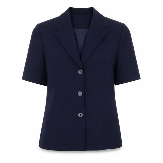 Front view of AMARANTO women’s blue jacket blazer, size UK 12, button