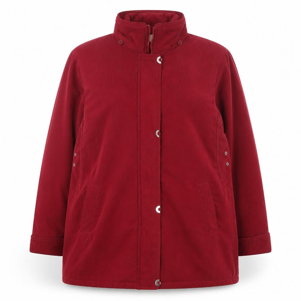 Front view of Classics women’s red pea coat coat, size UK 18, zip