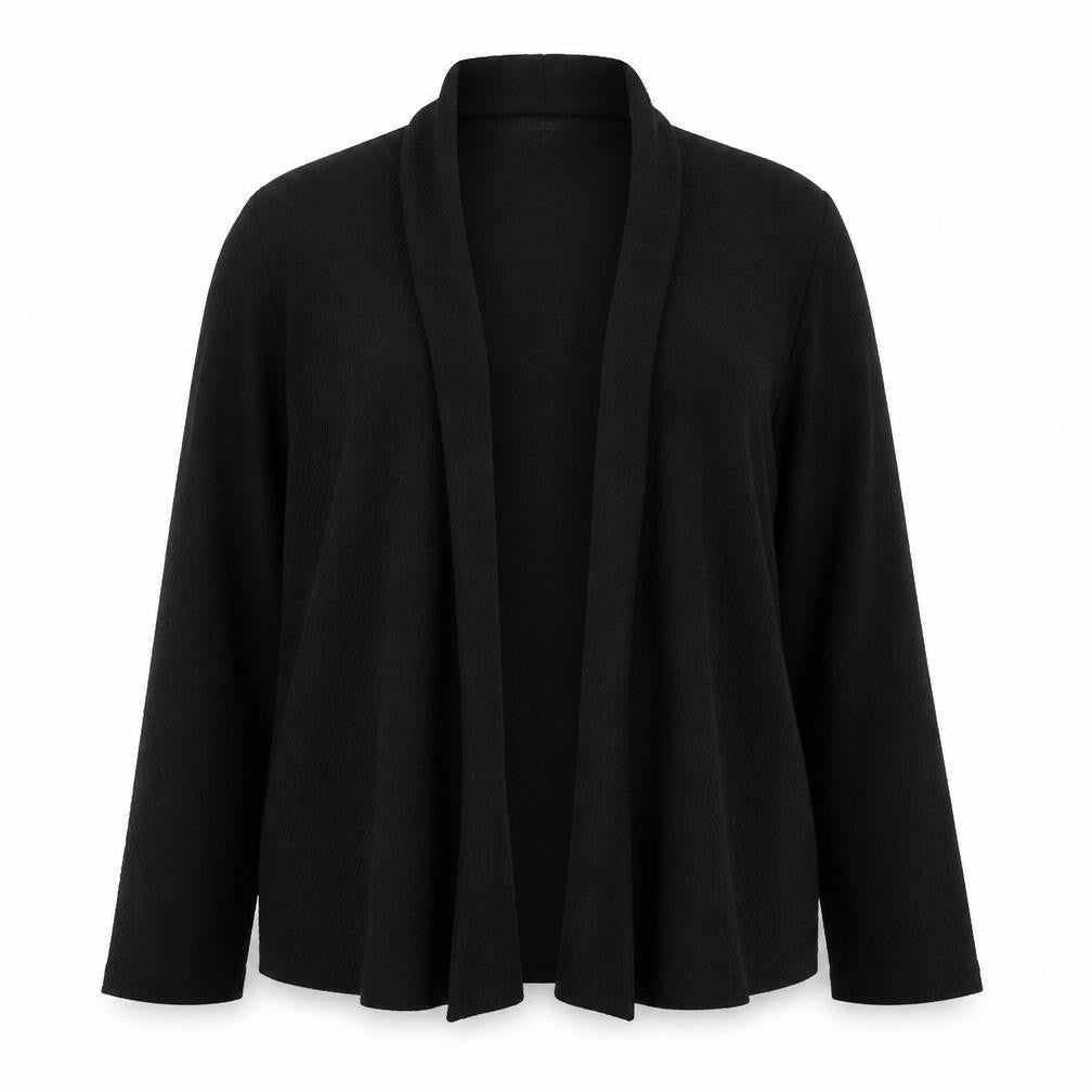 Front view of Isle women’s black jacket, size UK 18