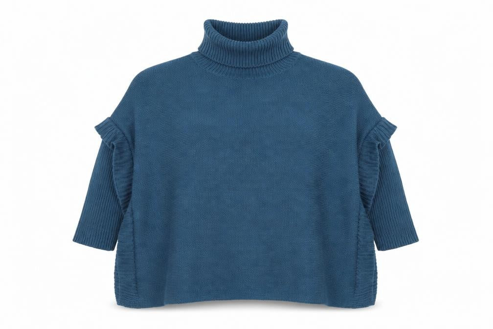 Front view of Preworn women’s green roll neck acrylic jumper one size