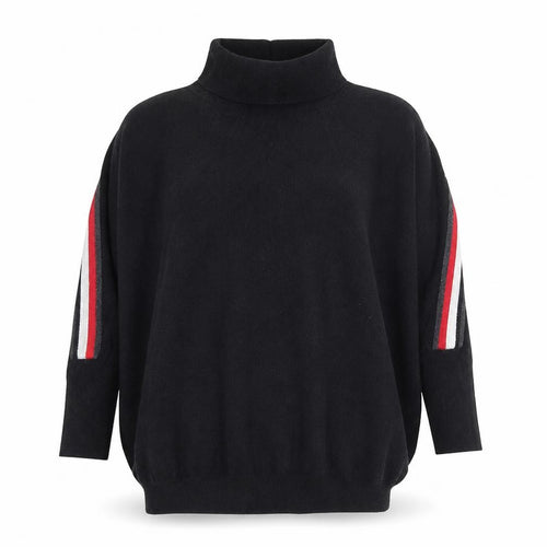 Mini Velvet Womens Black Mock Neck Striped Cotton Pullover Jumper Size XS