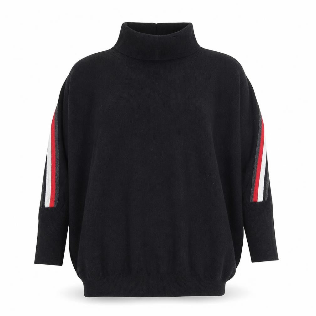 Mini Velvet Womens Black Mock Neck Striped Cotton Pullover Jumper Size XS