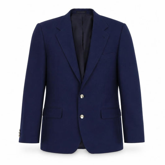 Front view of Preworn men’s blue polyester jacket suit jacket, size 38