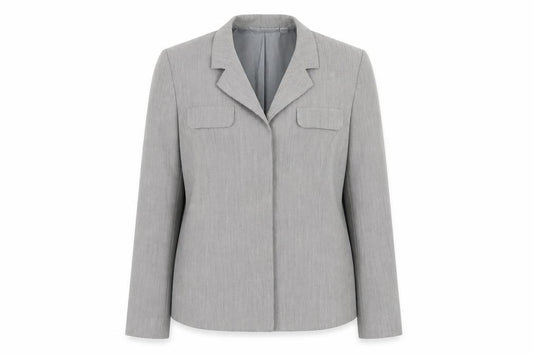 Front view of Next women’s grey jacket blazer, size UK 12, button