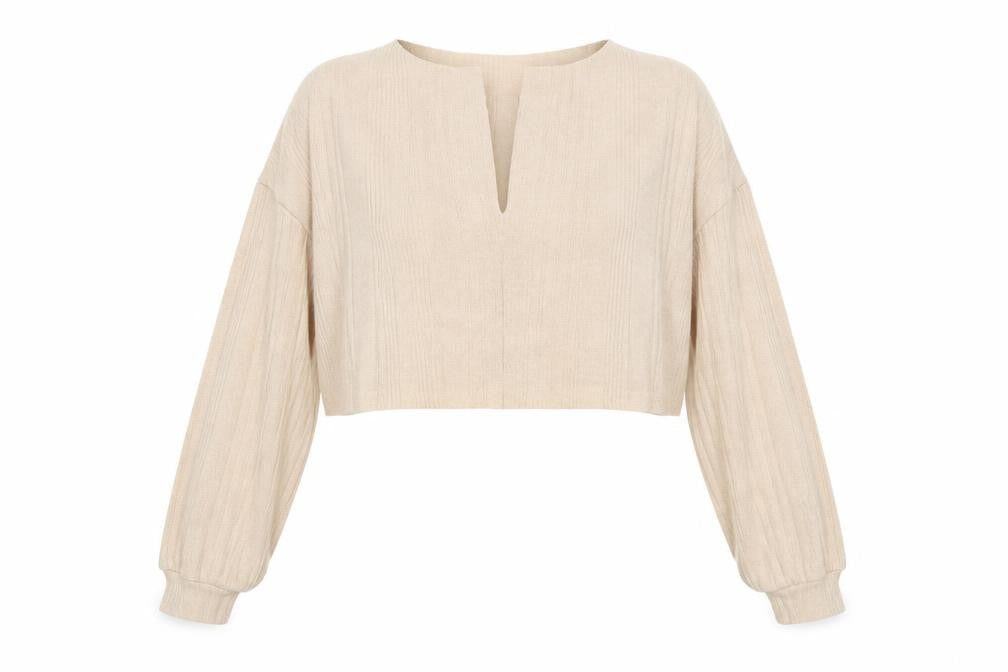 Front view of SHEIN women’s beige v-neck polyester jumper, size M