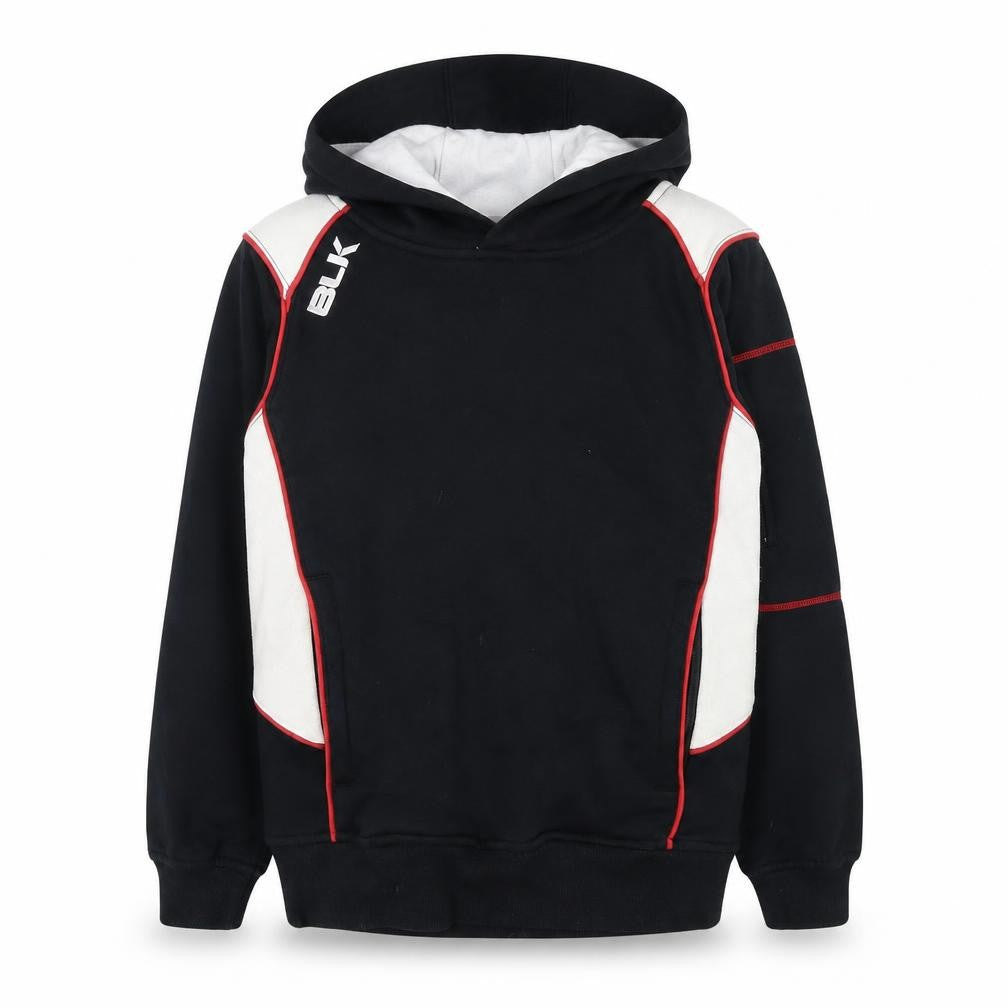 Front view of BLK girls’ black cotton pullover hoodie, size 8, years pullover