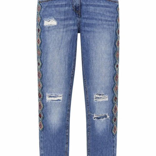 Matalan Girls Blue  Cotton Straight Jeans Size 12 Years  Regular Zip - Distressed