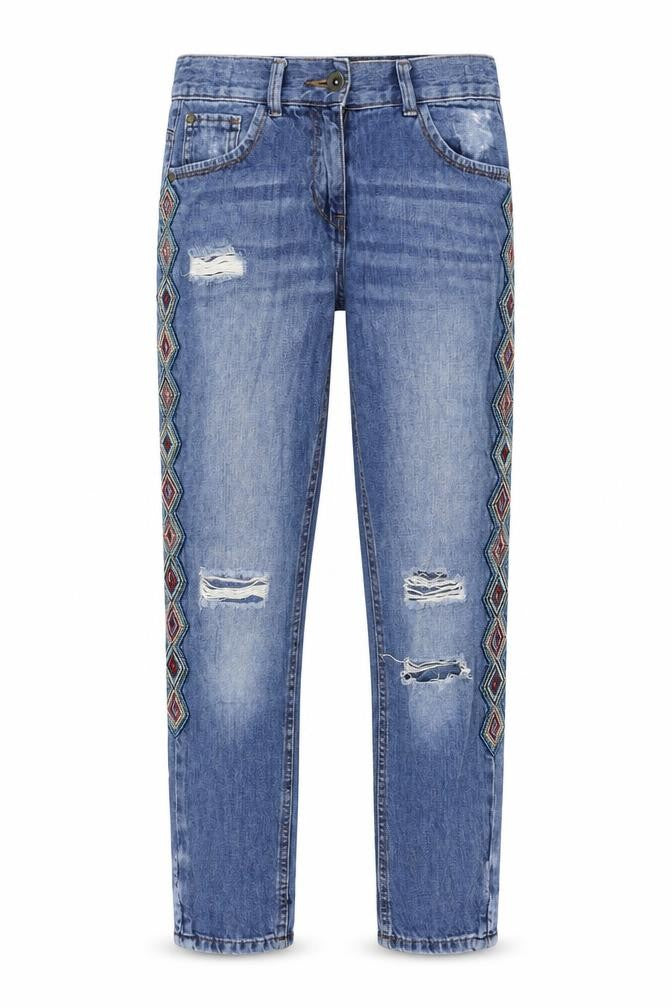 Matalan Girls Blue  Cotton Straight Jeans Size 12 Years  Regular Zip - Distressed