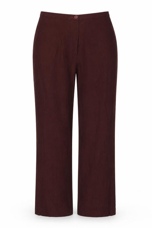 Front view of Next women’s red polyester trousers, size UK 10, 27-inch leg regular zip