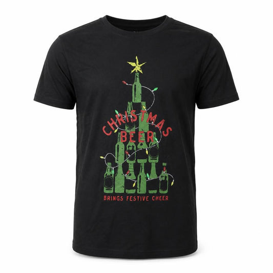 Front view of Tu men’s black cotton t-shirt, size S, round neck - christmas