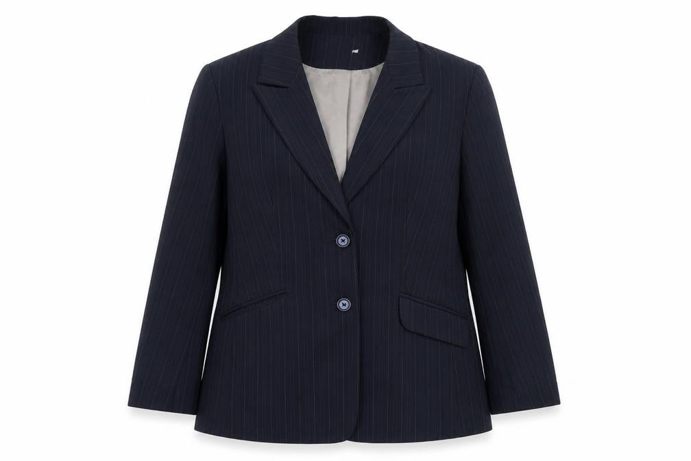 Front view of Prima women’s blue jacket blazer, size UK 14, button