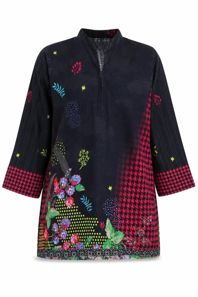 Front view of So Kamal women’s multicoloured floral polyester tunic blouse, size M, v-neck