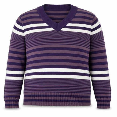 Pure and Natural Womens Purple V-Neck Striped Acrylic Pullover Jumper Size 18