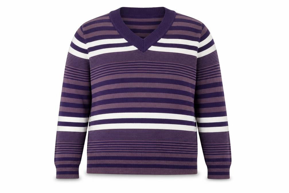 Pure and Natural Womens Purple V-Neck Striped Acrylic Pullover Jumper Size 18