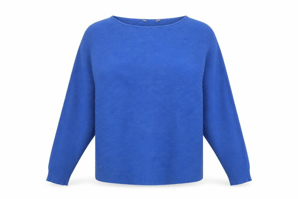 Front view of Debenhams women’s blue round neck viscose jumper, size L