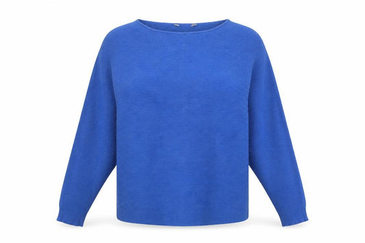 Front view of Debenhams women’s blue round neck viscose jumper, size L