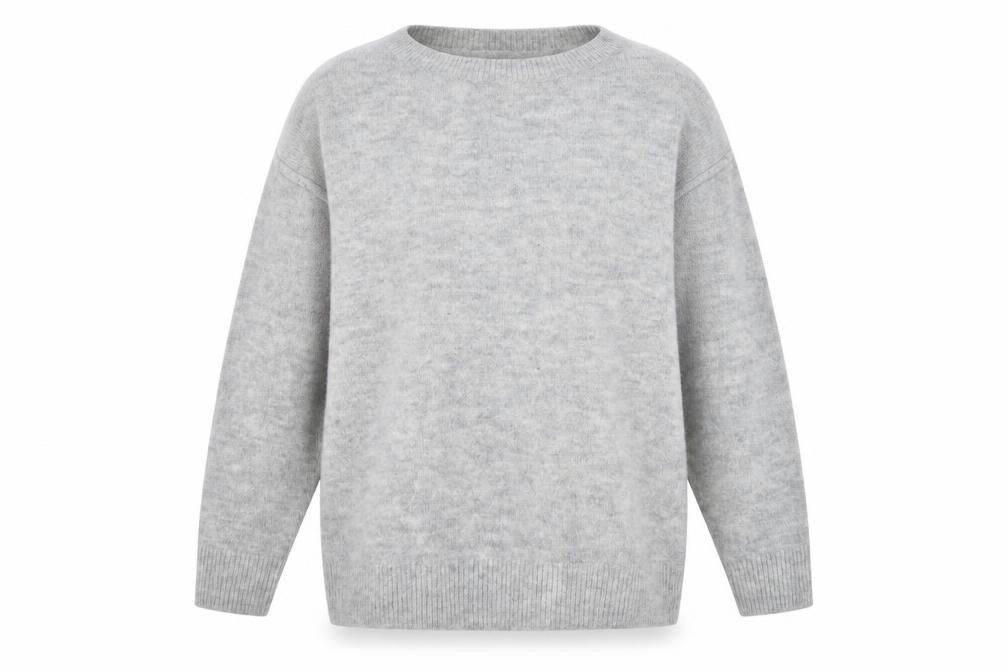 Front view of George women’s grey round neck acrylic jumper, size UK 12