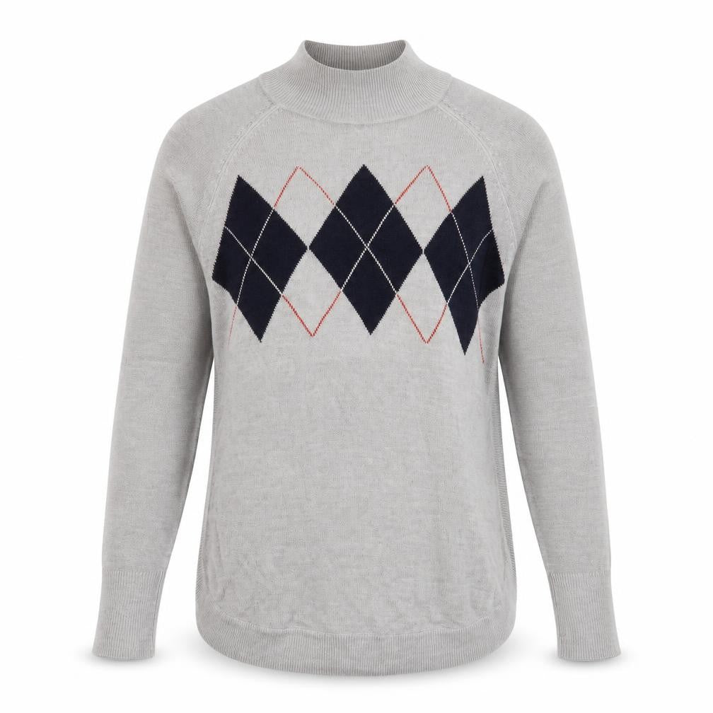 Front view of Marks & Spencer men’s grey mock neck acrylic jumper, size S