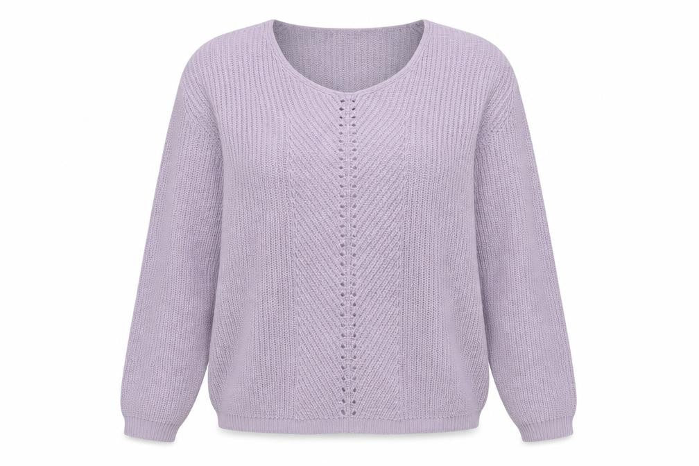 Front view of Peacocks women’s purple round neck acrylic jumper, size M