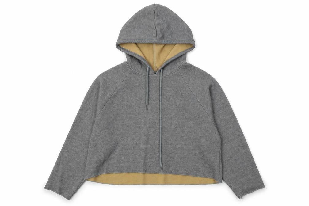 Front view of Zara women’s grey polyester pullover hoodie, size M, - cropped