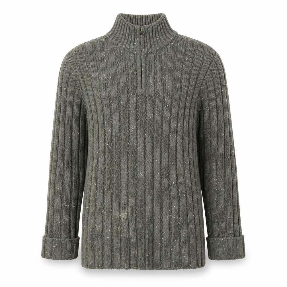 Front view of F&F men’s green mock neck acrylic jumper, size S