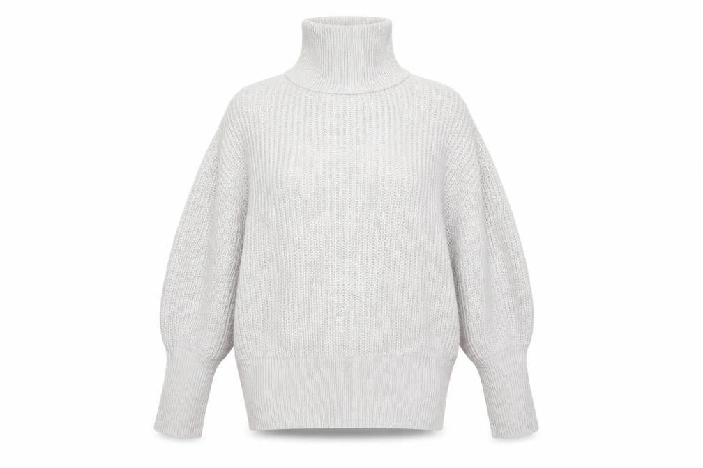 Front view of Simply Be women’s grey mock neck acrylic jumper, size M