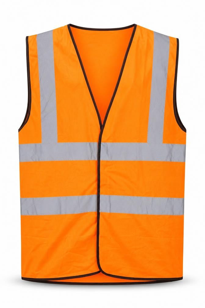 Front view of Fastenal men’s orange gilet jacket, size M, hook & eye