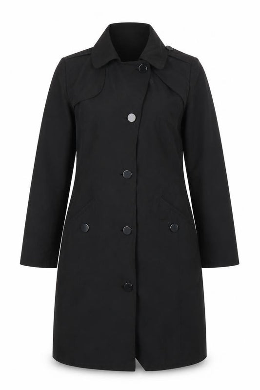 Front view of Marks & Spencer women’s black jacket, size UK 12, button
