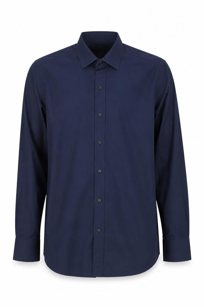 Front view of Replay men’s blue cotton button-up, size S, collared
