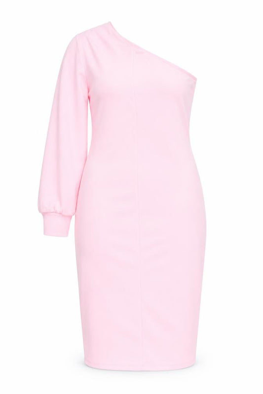Front view of New Look women’s pink polyester bodycon, size UK 12, v-neck