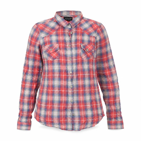 Front view of Topshop women’s multicoloured check cotton basic button-up, size UK 8, collared