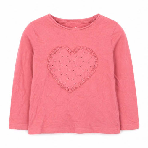 fred flow Baby Pink  Cotton Basic T-Shirt Size 12-18 Months Round Neck  - heart