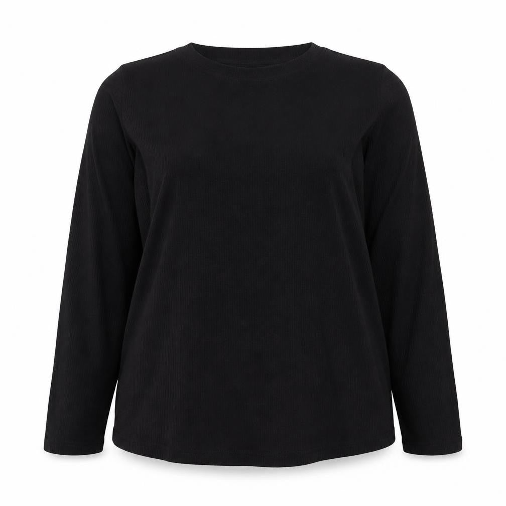 Front view of F&F women’s black polyester basic blouse, size UK 14, round neck