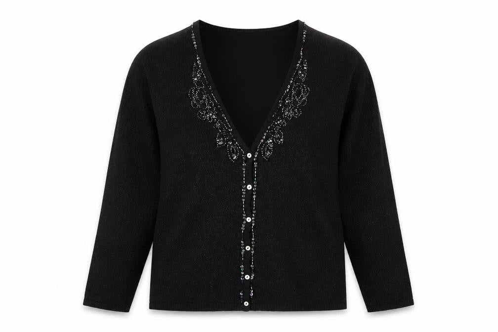 Fabrizio Womens Black V-Neck  Viscose Cardigan Jumper Size M