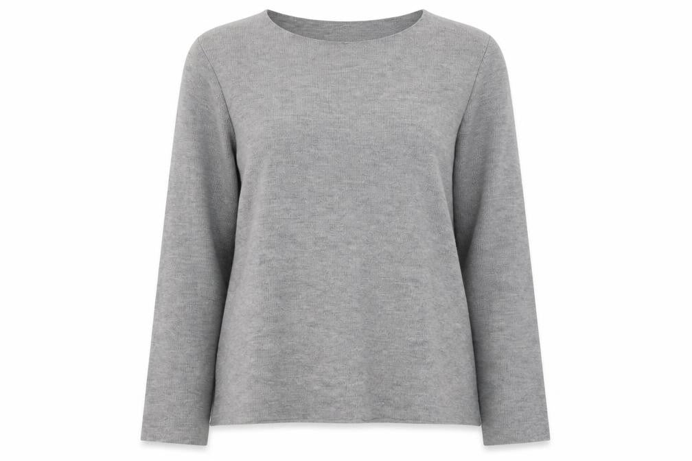 Front view of Zara women’s grey boat neck cotton jumper, size M