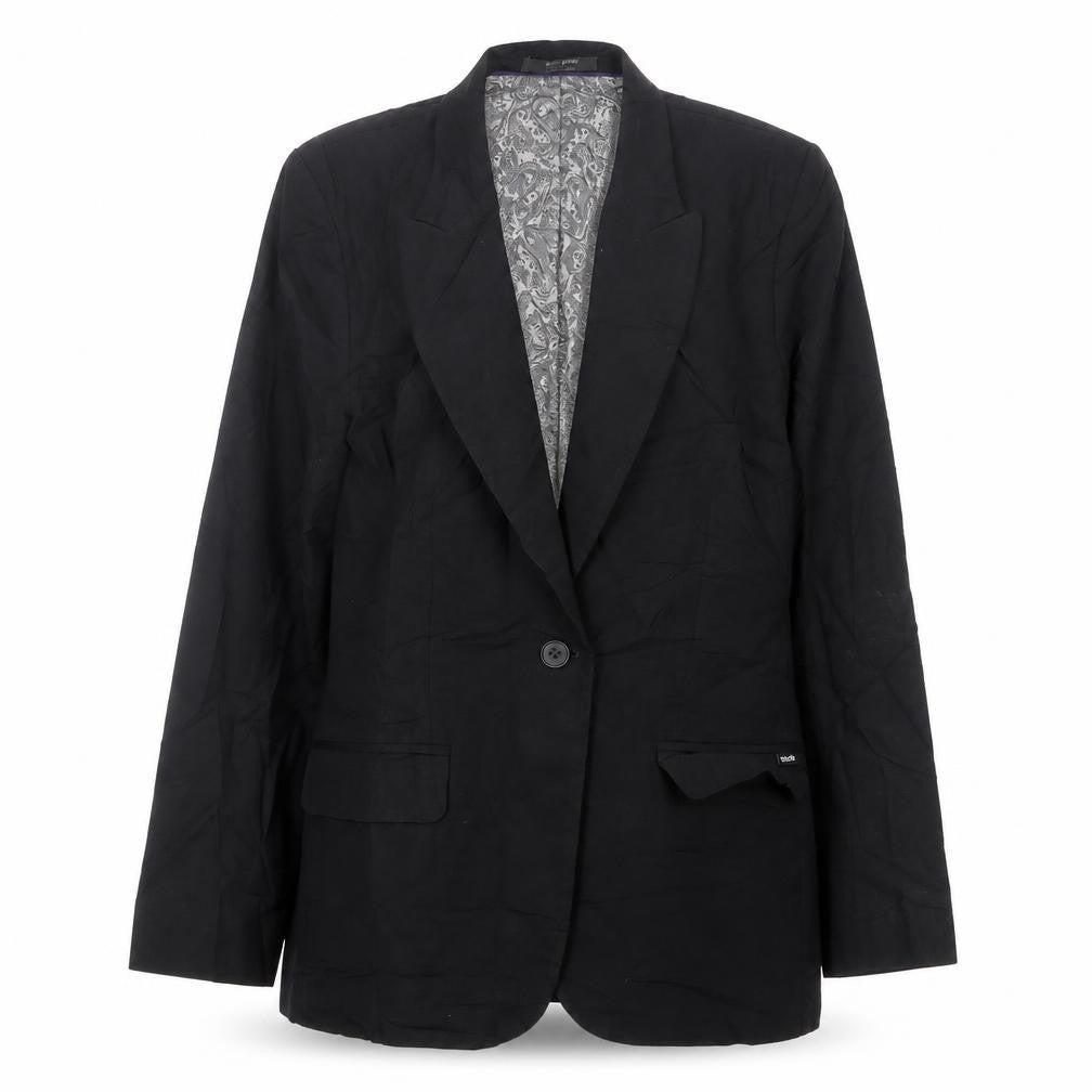 Front view of Simon Jersey women’s black jacket blazer, size UK 10, button