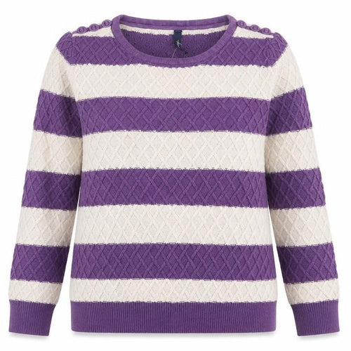 Tayberry Womens Purple Crew Neck Striped Cotton Pullover Jumper Size M