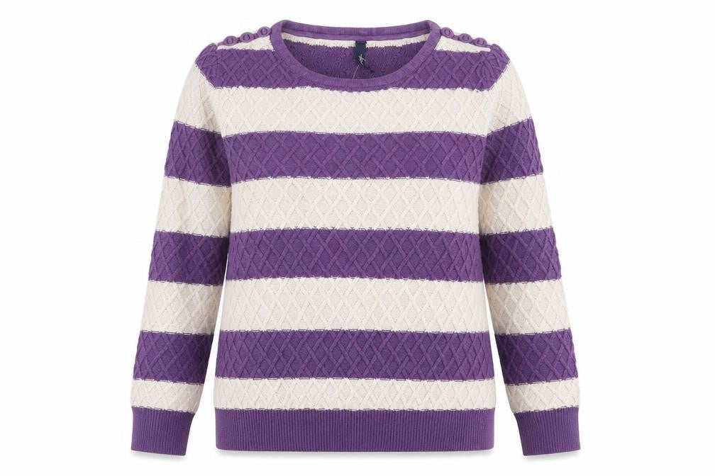 Tayberry Womens Purple Crew Neck Striped Cotton Pullover Jumper Size M