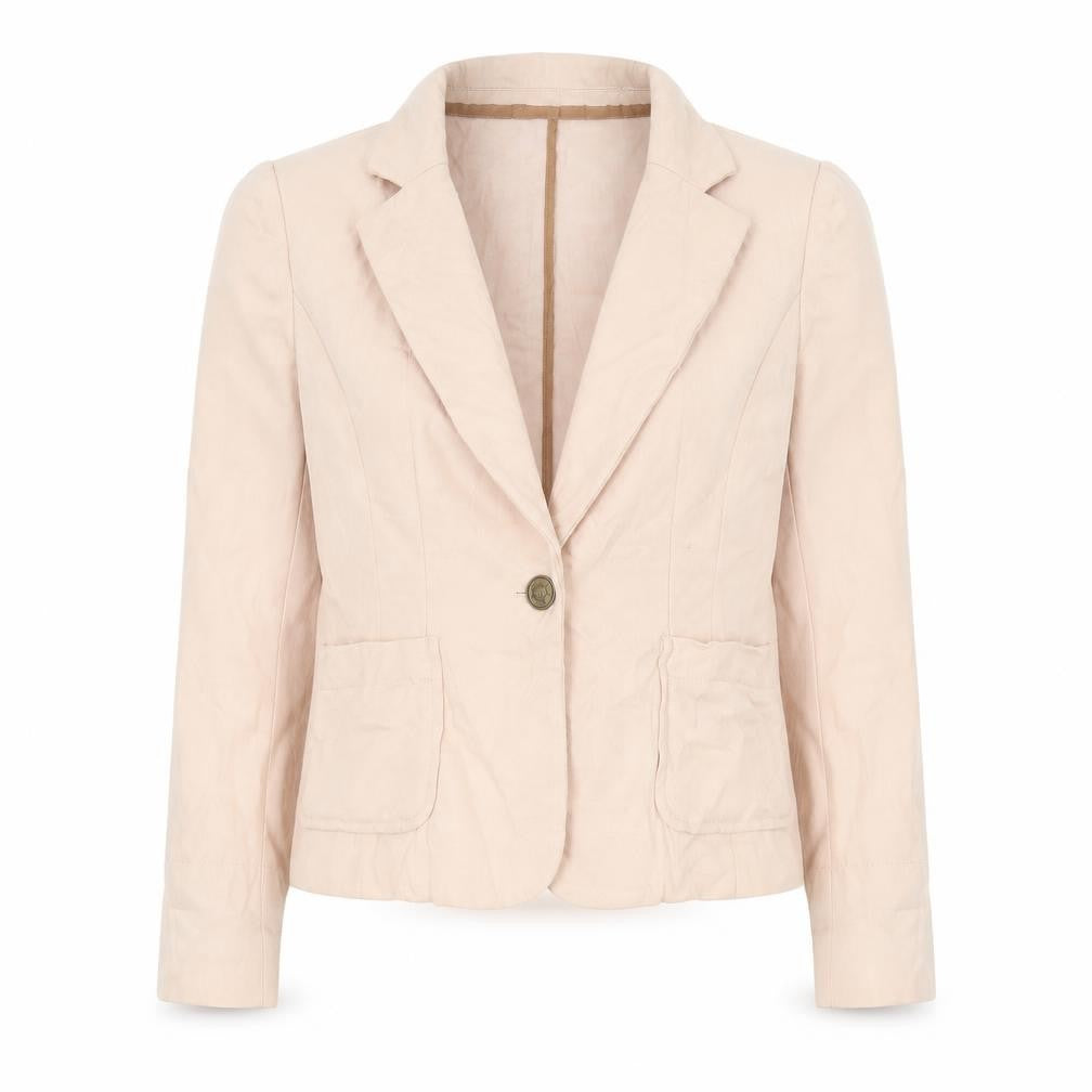 Front view of RESERVED women’s beige jacket blazer, size UK 14, button