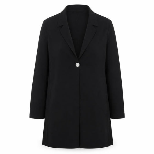 Front view of J. Taylor women’s black jacket blazer, size UK 12, button