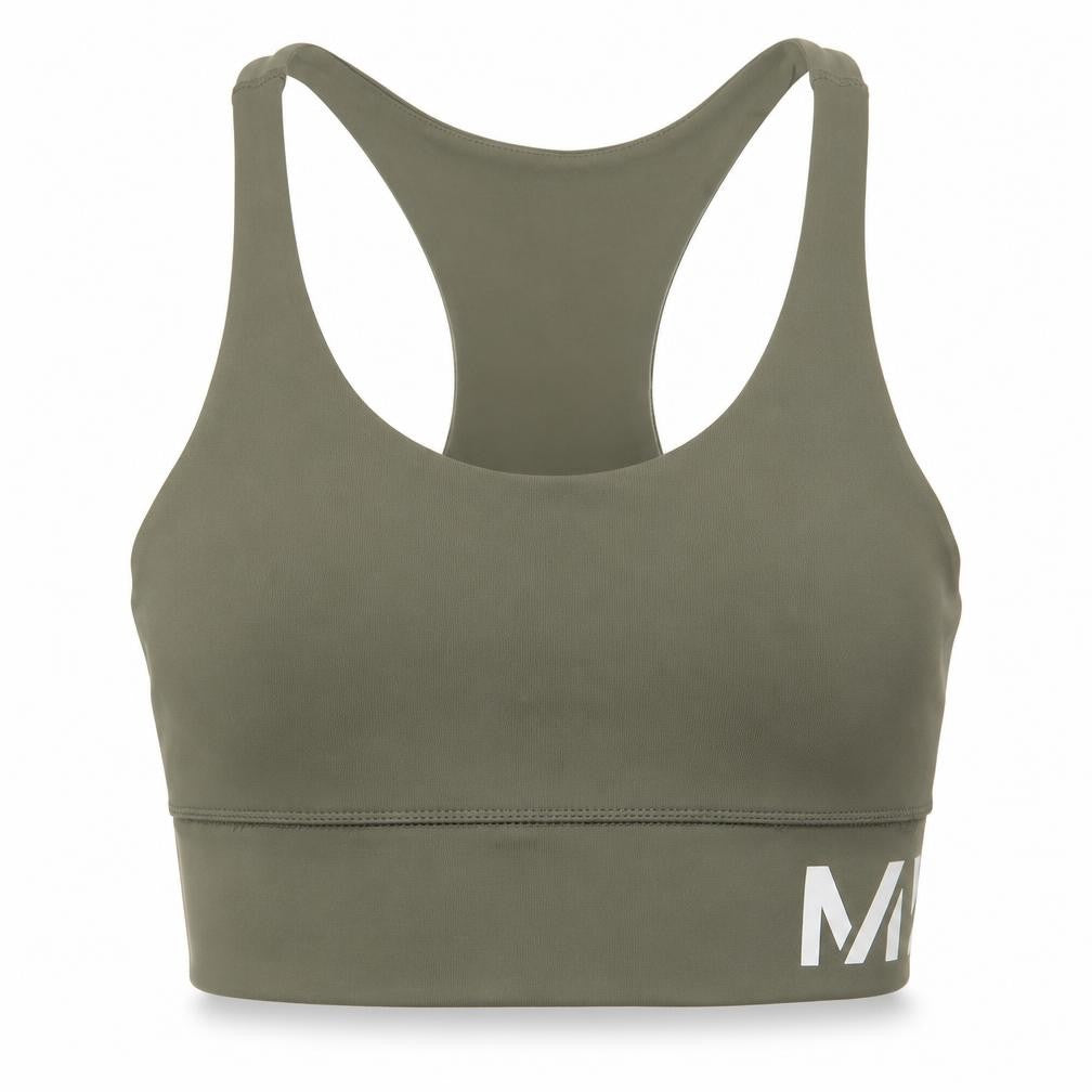 Front view of Myprotein women’s green polyester cropped tank, size S, round neck