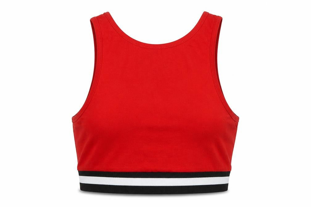 Front view of New Look women’s red cotton cropped tank, size UK 8, round neck