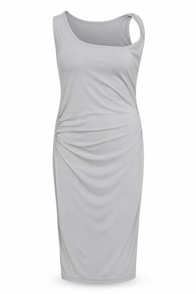 Front view of Boohoo women’s grey polyester bodycon, size UK 8, square neck pullover